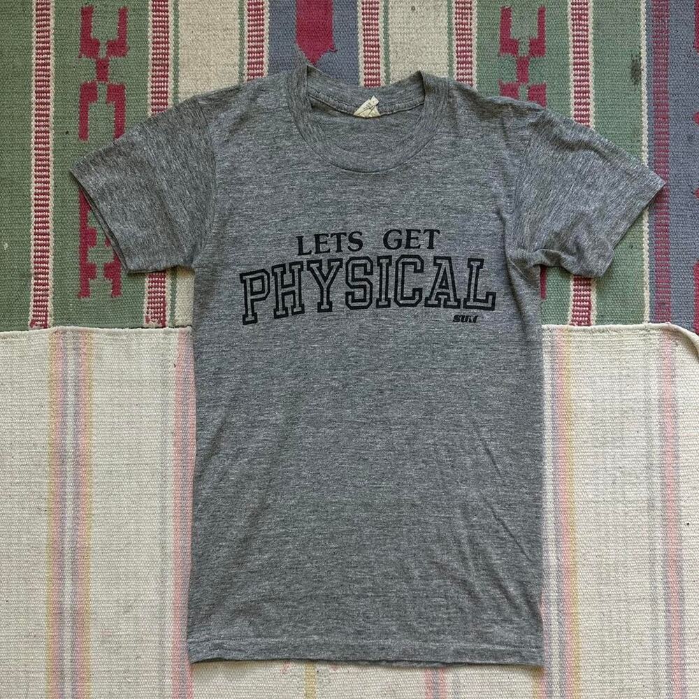 Rare Vintage 70s Lets Get Physical Thin Funny Graphic Tee - Picture 4 of 8